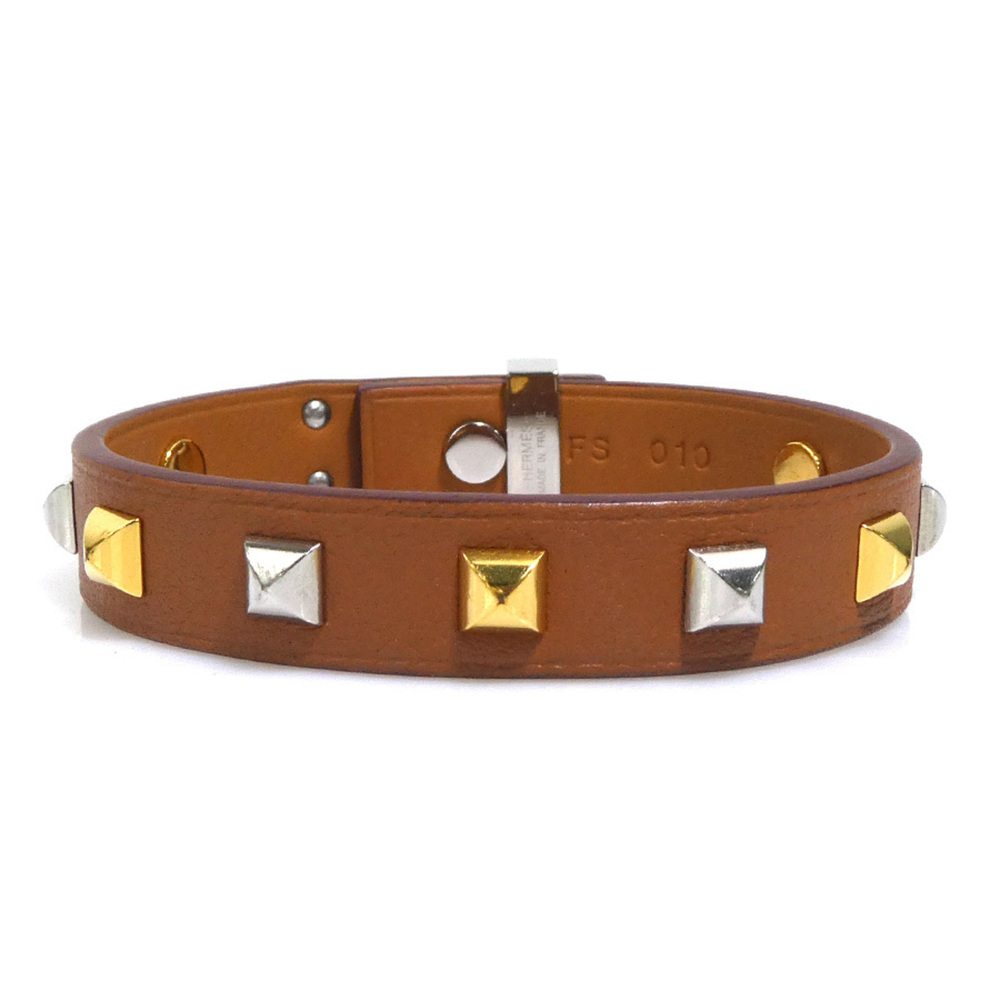 HERMES Silver Leather Charm Bracelet